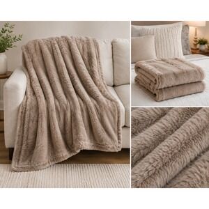 Luxury Taupe Faux Fur Throw Blanket‎ 50x70 Better Homes & Gardens Plush
